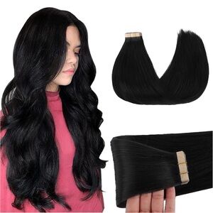 Jet Black Remy Human Hair 20 Inch Tape In Hair Extensions